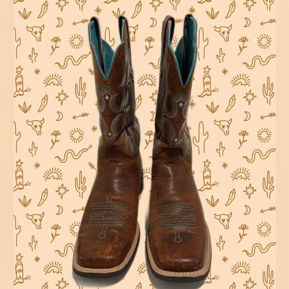Ariat Turquoise and Brown Leather Boots